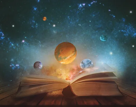 book of the universe opened magic book with planets and galaxies elements of this image