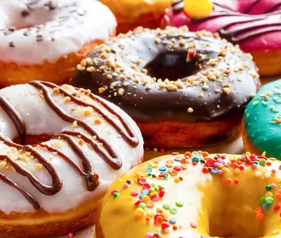 donuts in multicolored glaze close up